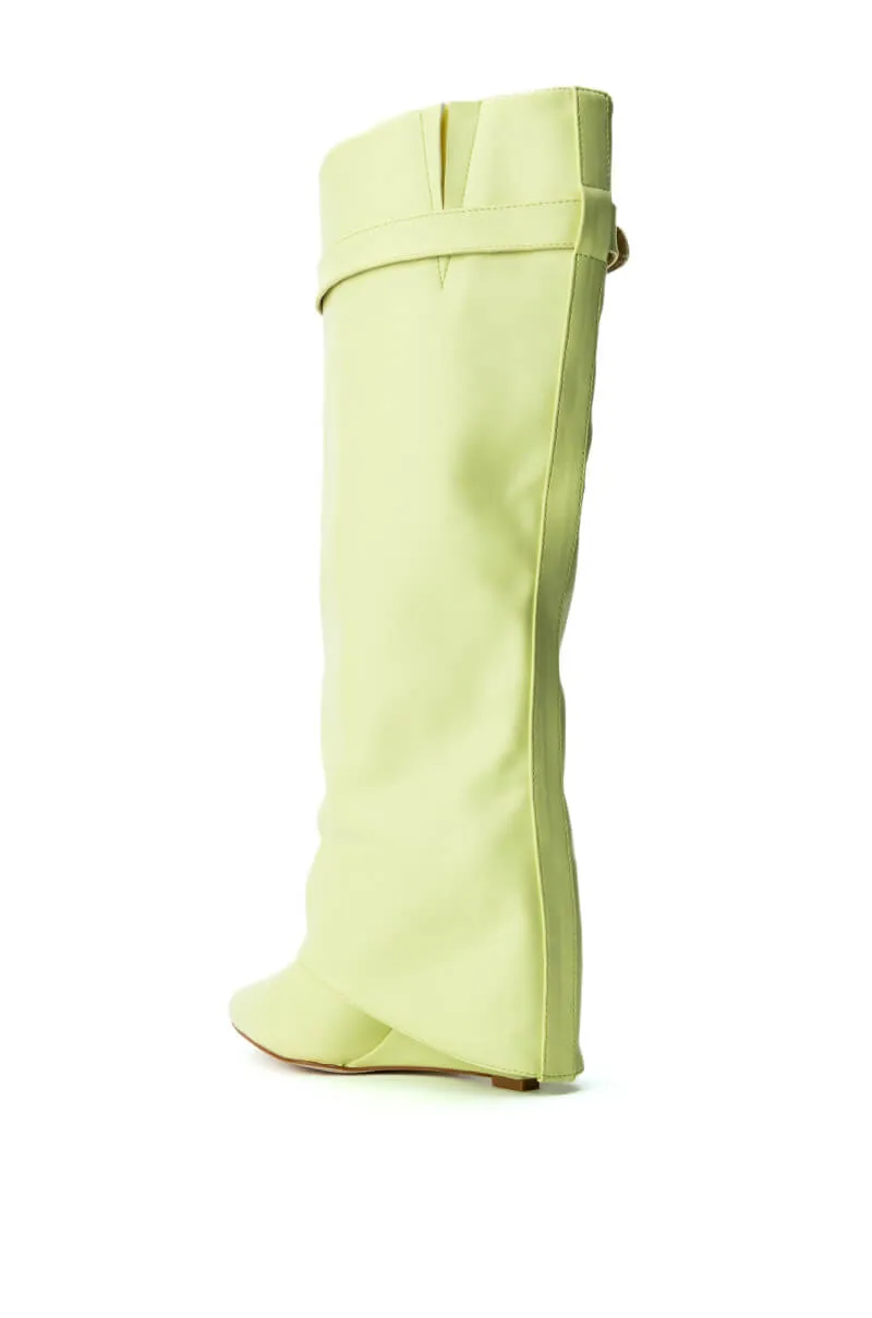 AZALEA WANG MELINA FOLD OVER WEDGE BOOT IN SUNNY LIME