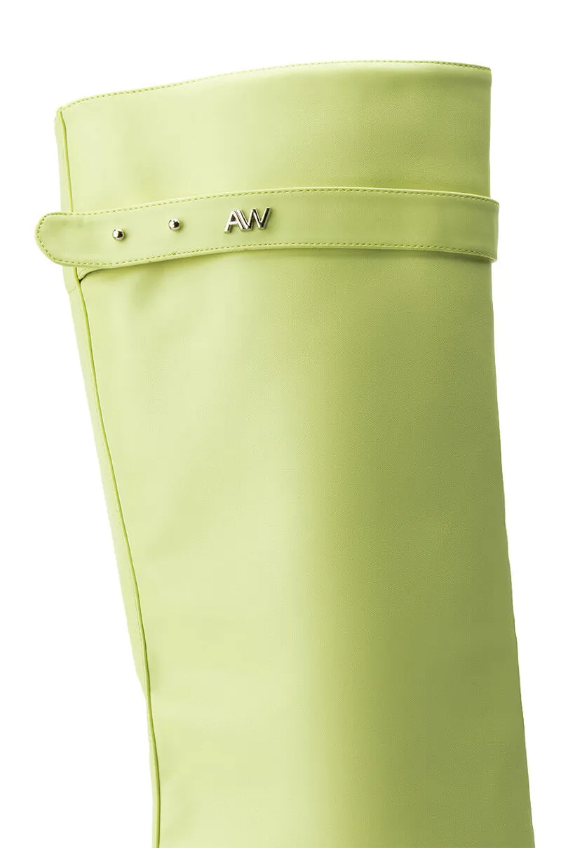 AZALEA WANG MELINA FOLD OVER WEDGE BOOT IN SUNNY LIME