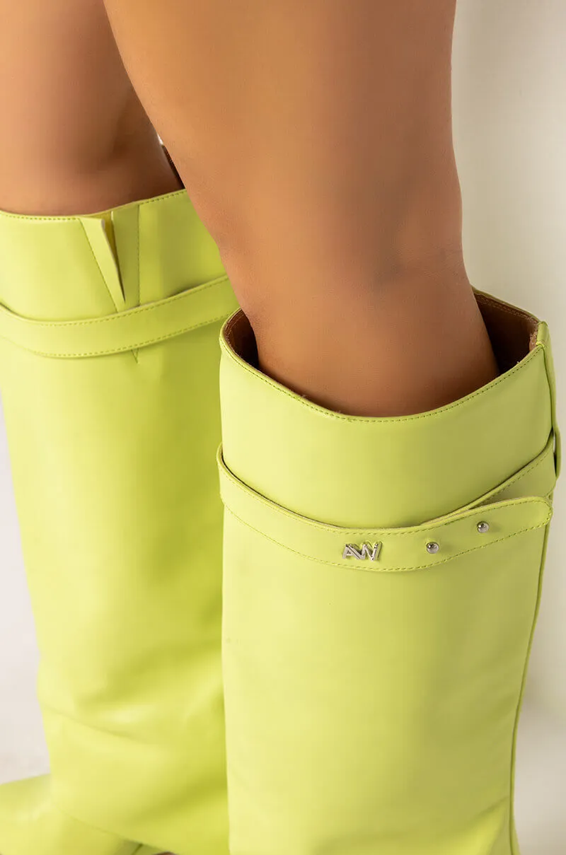 AZALEA WANG MELINA FOLD OVER WEDGE BOOT IN SUNNY LIME