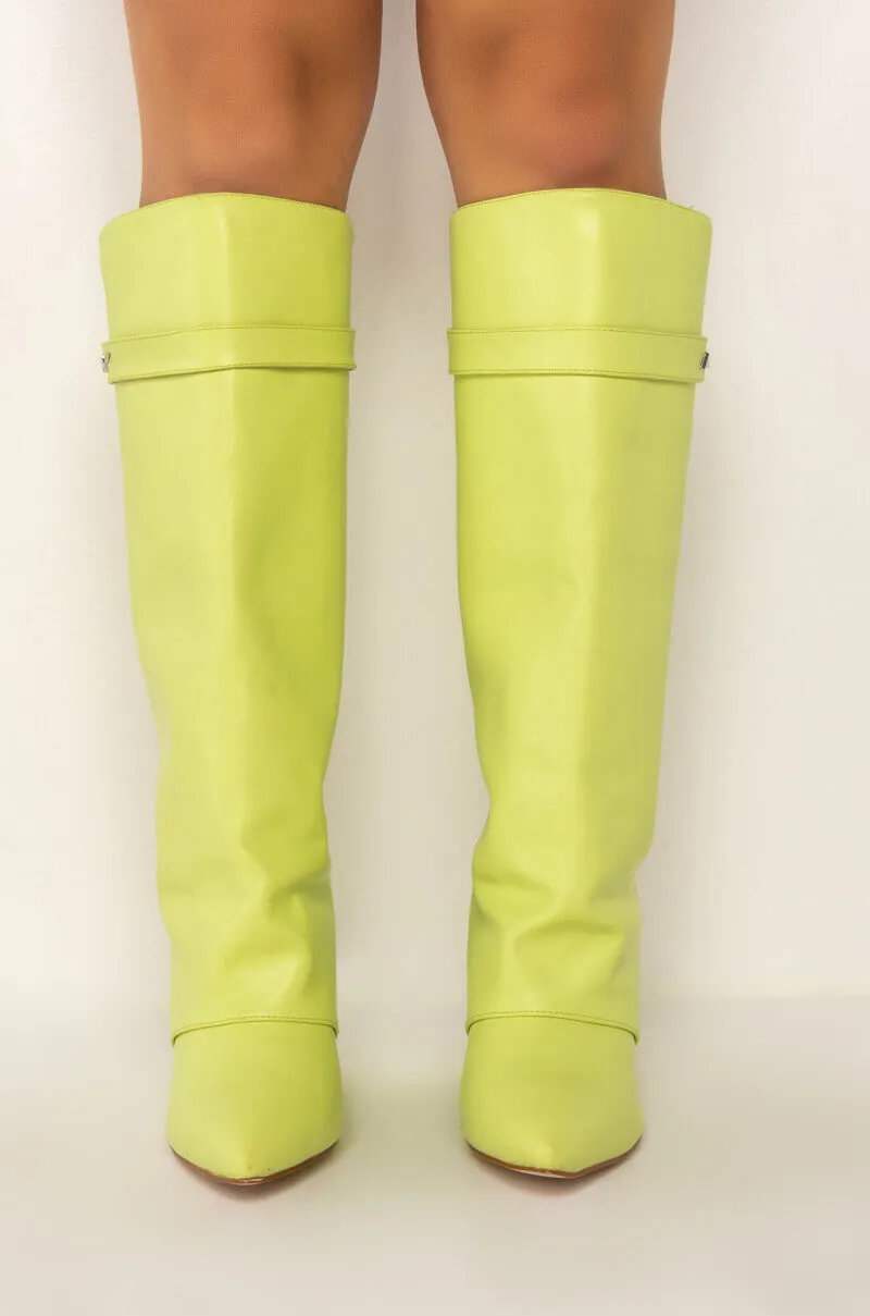 AZALEA WANG MELINA FOLD OVER WEDGE BOOT IN SUNNY LIME