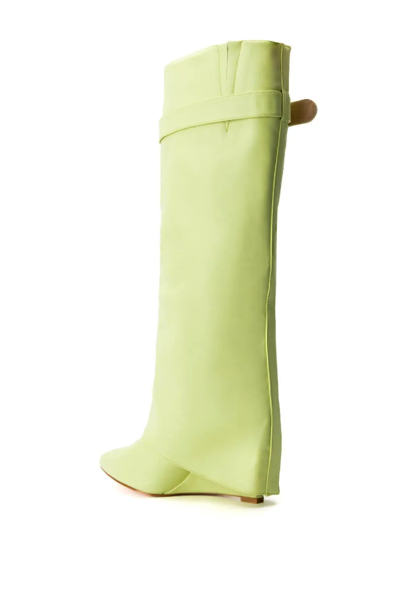 AZALEA WANG MELINA FOLD OVER WEDGE BOOT IN SUNNY LIME