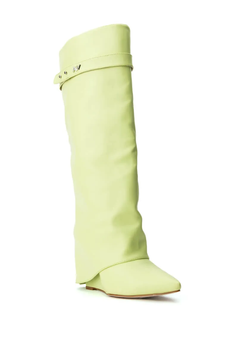 AZALEA WANG MELINA FOLD OVER WEDGE BOOT IN SUNNY LIME