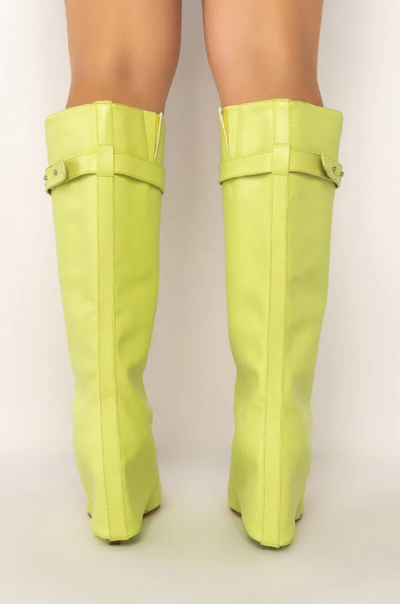 AZALEA WANG MELINA FOLD OVER WEDGE BOOT IN SUNNY LIME