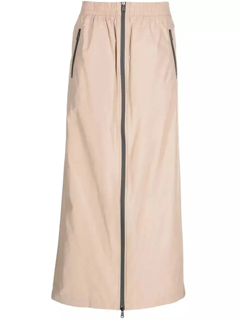 Beige Cotton Maxi Skirt with Black Zip Contrast