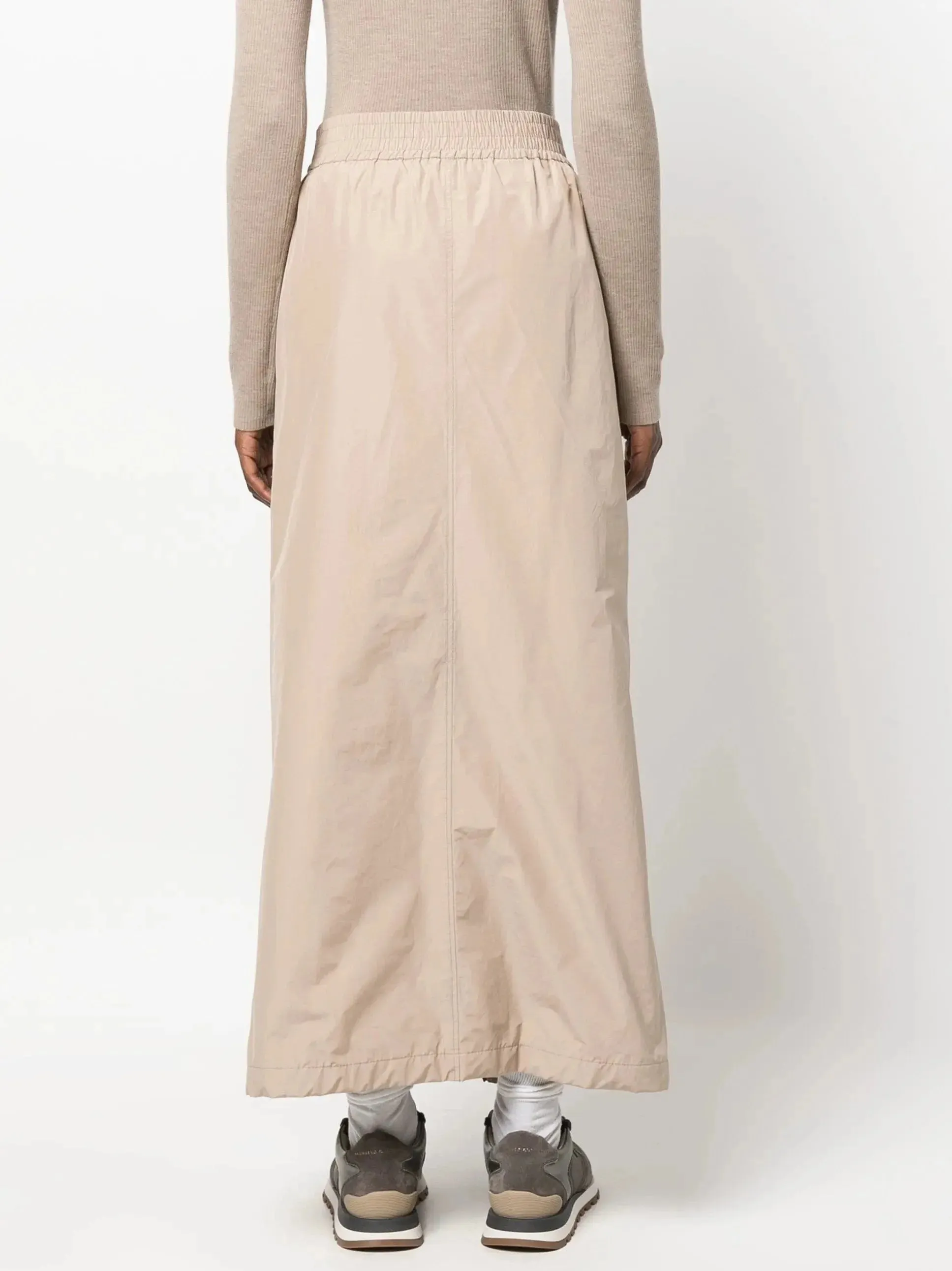 Beige Cotton Maxi Skirt with Black Zip Contrast