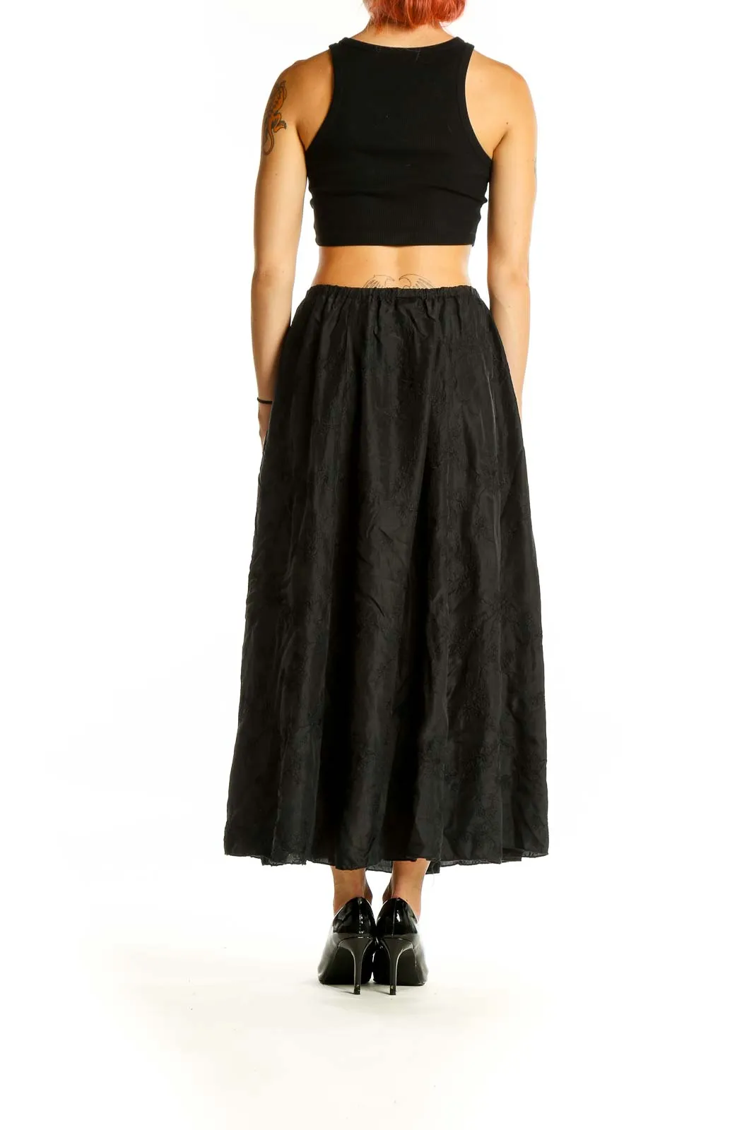 Black Cotton Flowy Maxi Skirt