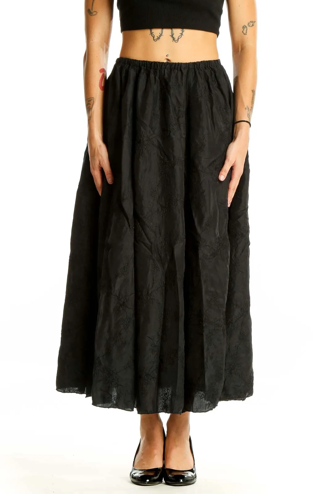 Black Cotton Flowy Maxi Skirt