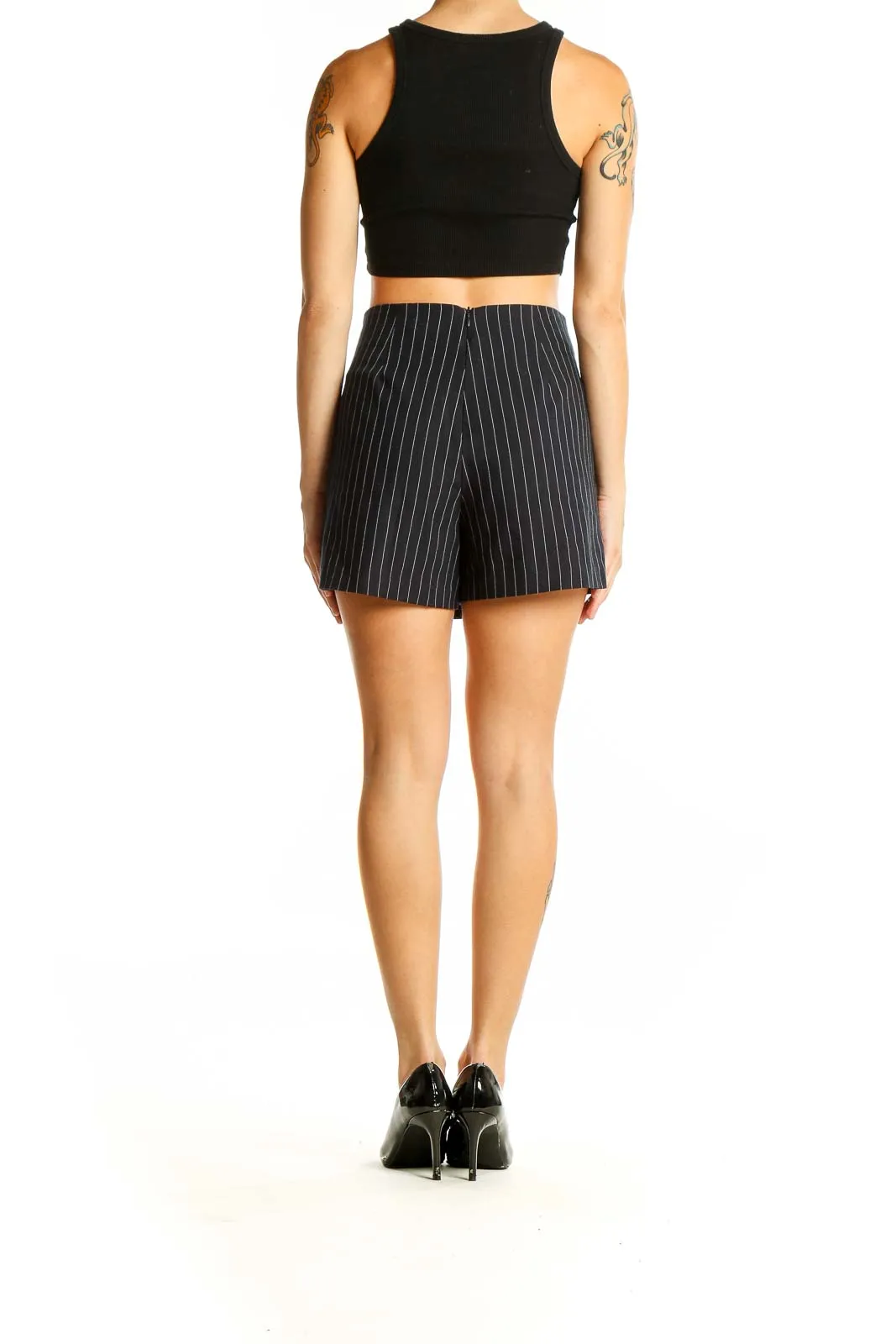 Black Pinstripe Wrap Mini Skirt