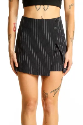 Black Pinstripe Wrap Mini Skirt