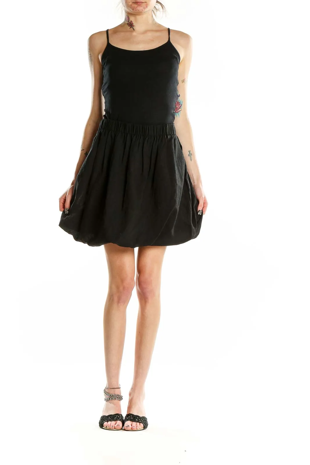 Black Silk-Wool Blend Bubble Skirt