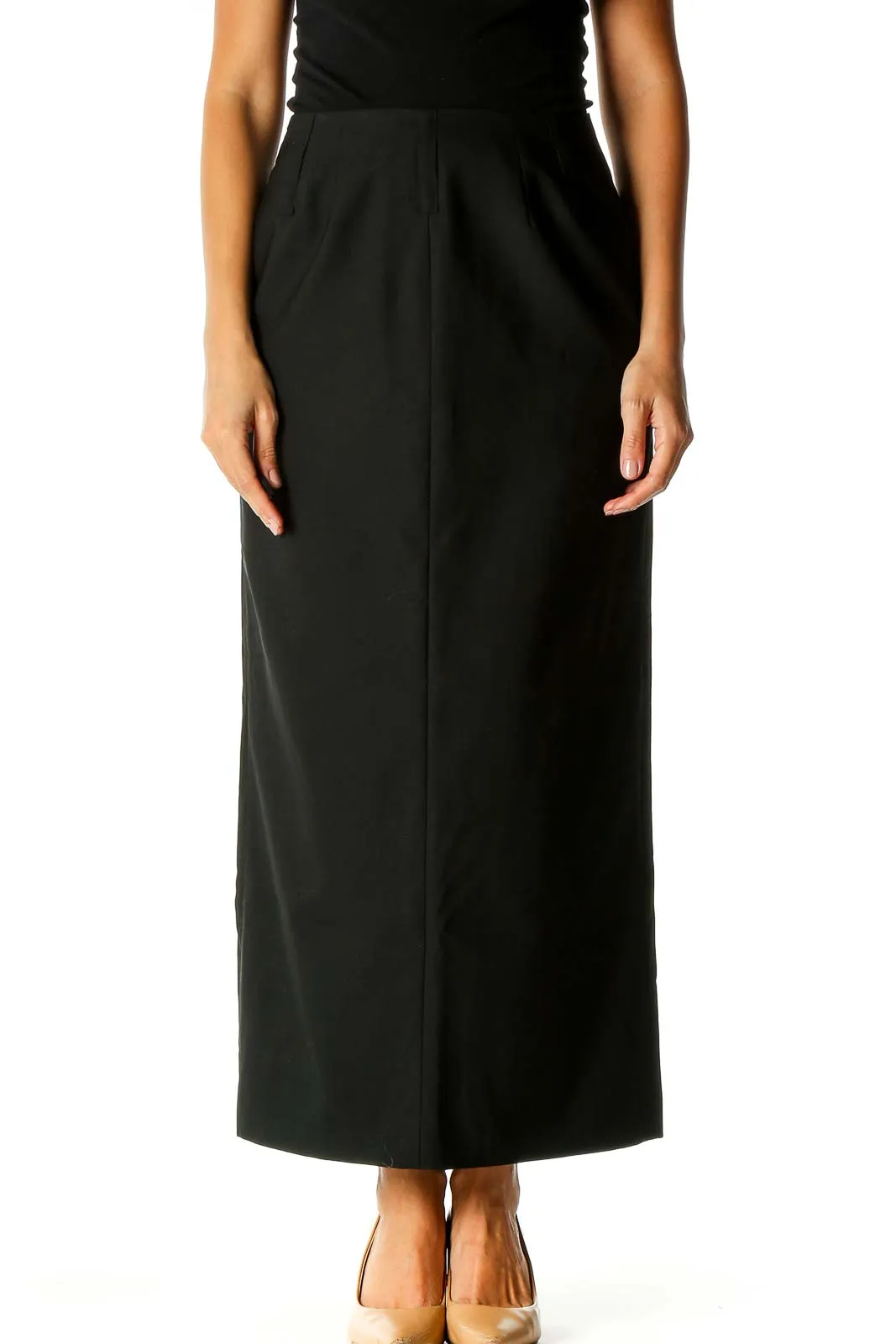 Black Solid Classic Straight Skirt