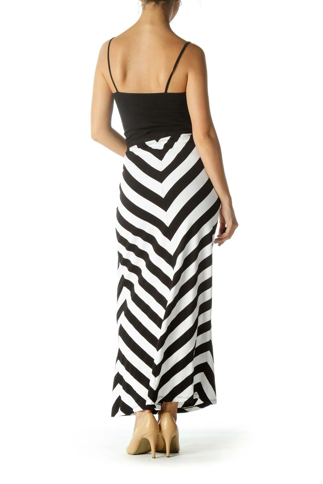 Black White Chevron Print Maxi Skirt