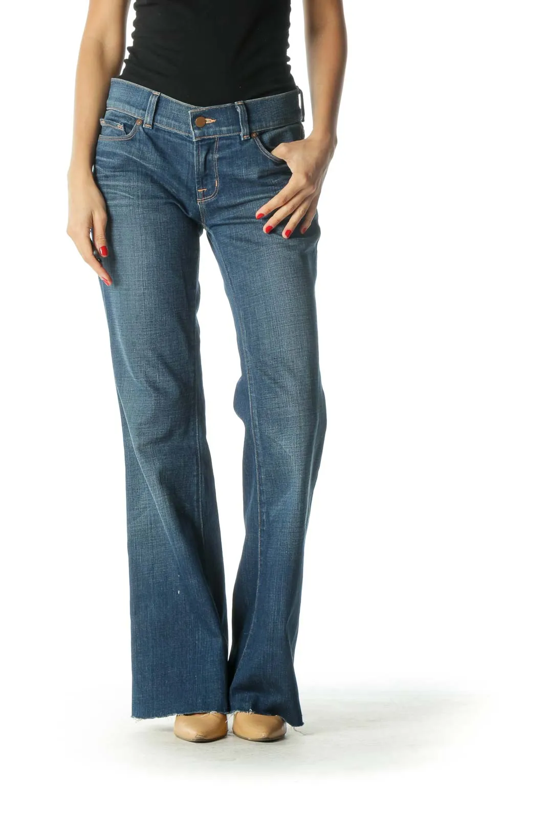 Blue Medium Wash Flared Jeans