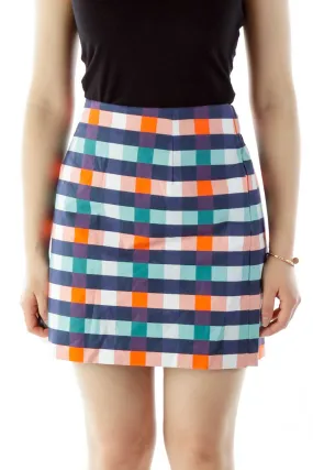 Blue Orange Plaid Mini Skirt