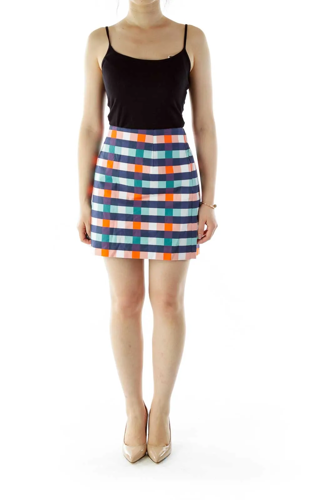 Blue Orange Plaid Mini Skirt