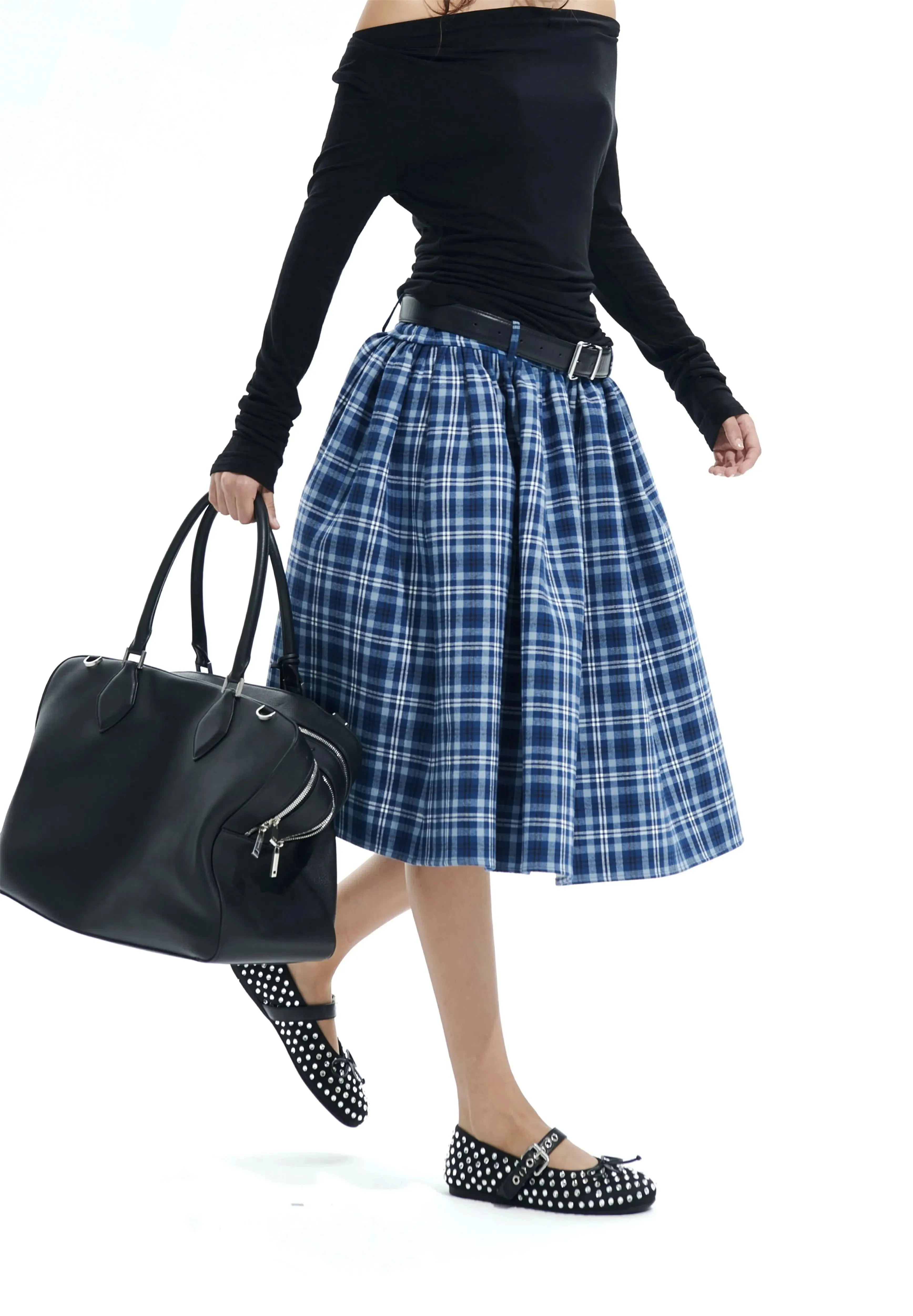 Blue Plaid Puffball Skirt