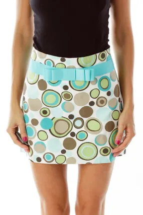 Blue White Multicolor Print Mini Skirt