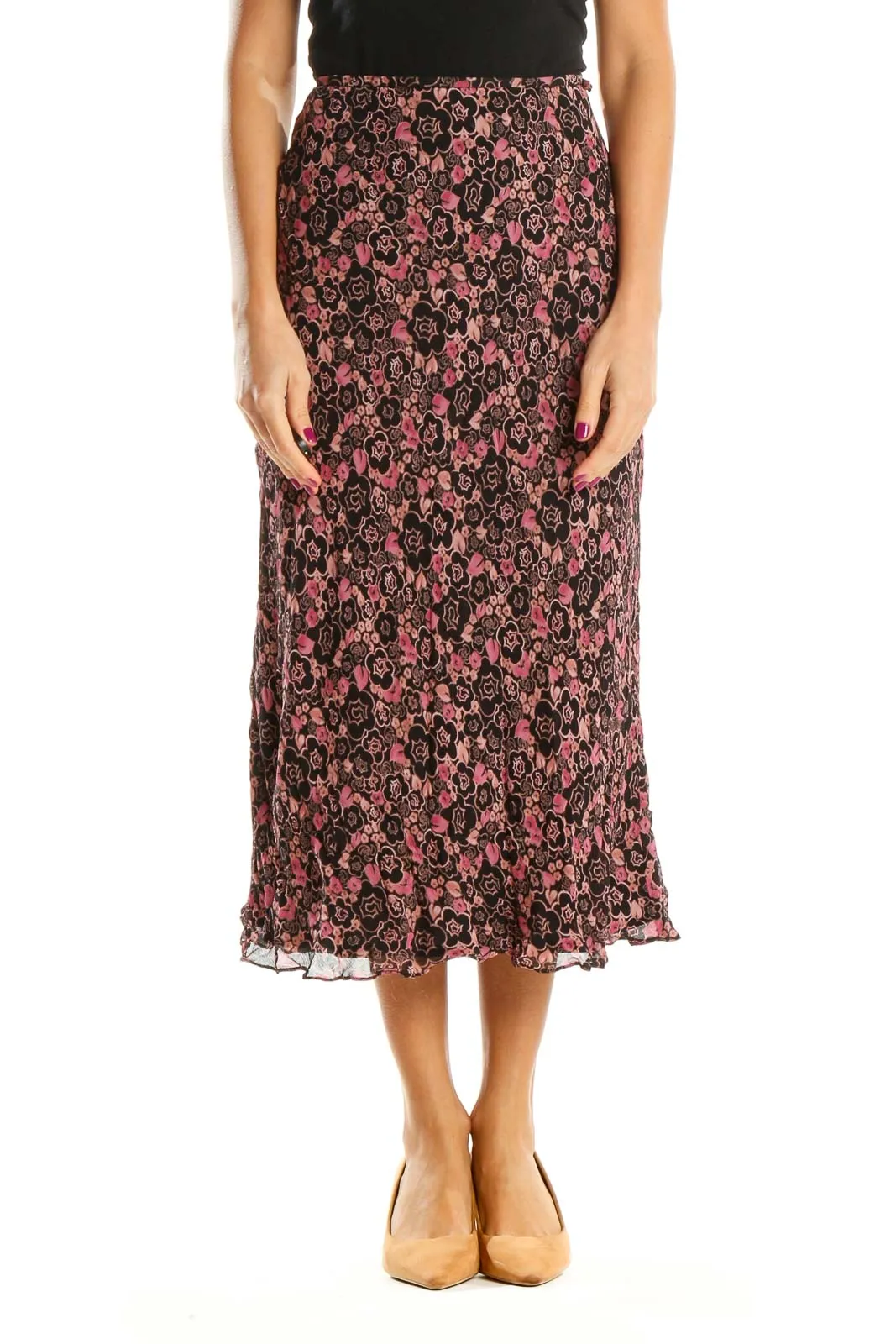 Brown Floral Print Bohemian A-Line Skirt