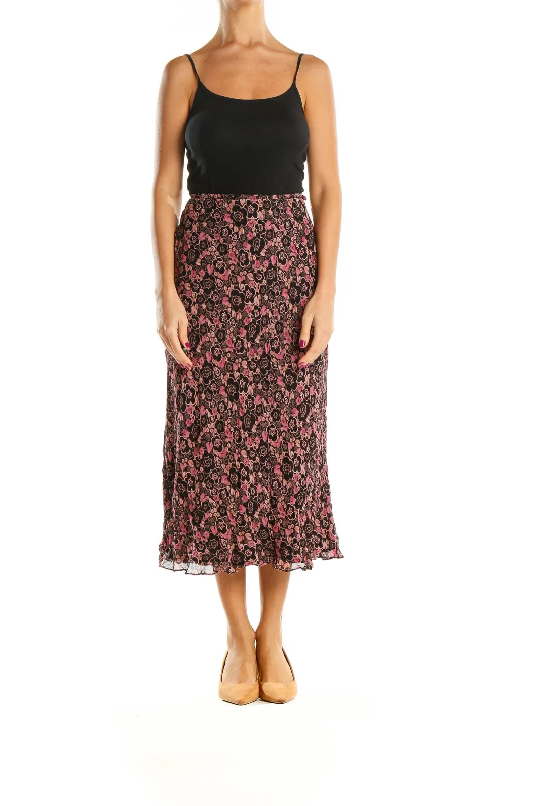 Brown Floral Print Bohemian A-Line Skirt