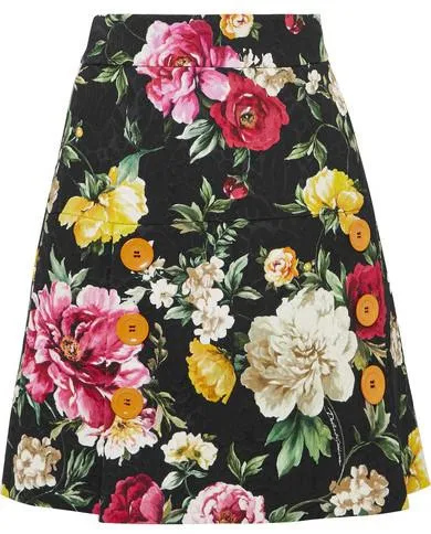 Button-Detailed Floral-Jacquard Mini Skirt