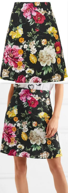 Button-Detailed Floral-Jacquard Mini Skirt