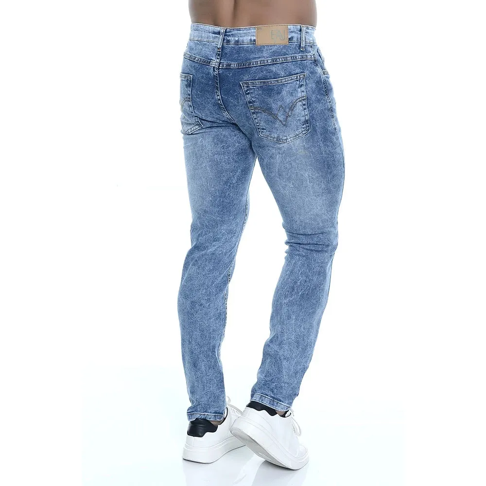 Calça Jeans Skinny Masculina Delavê Rasgada Com Elastano