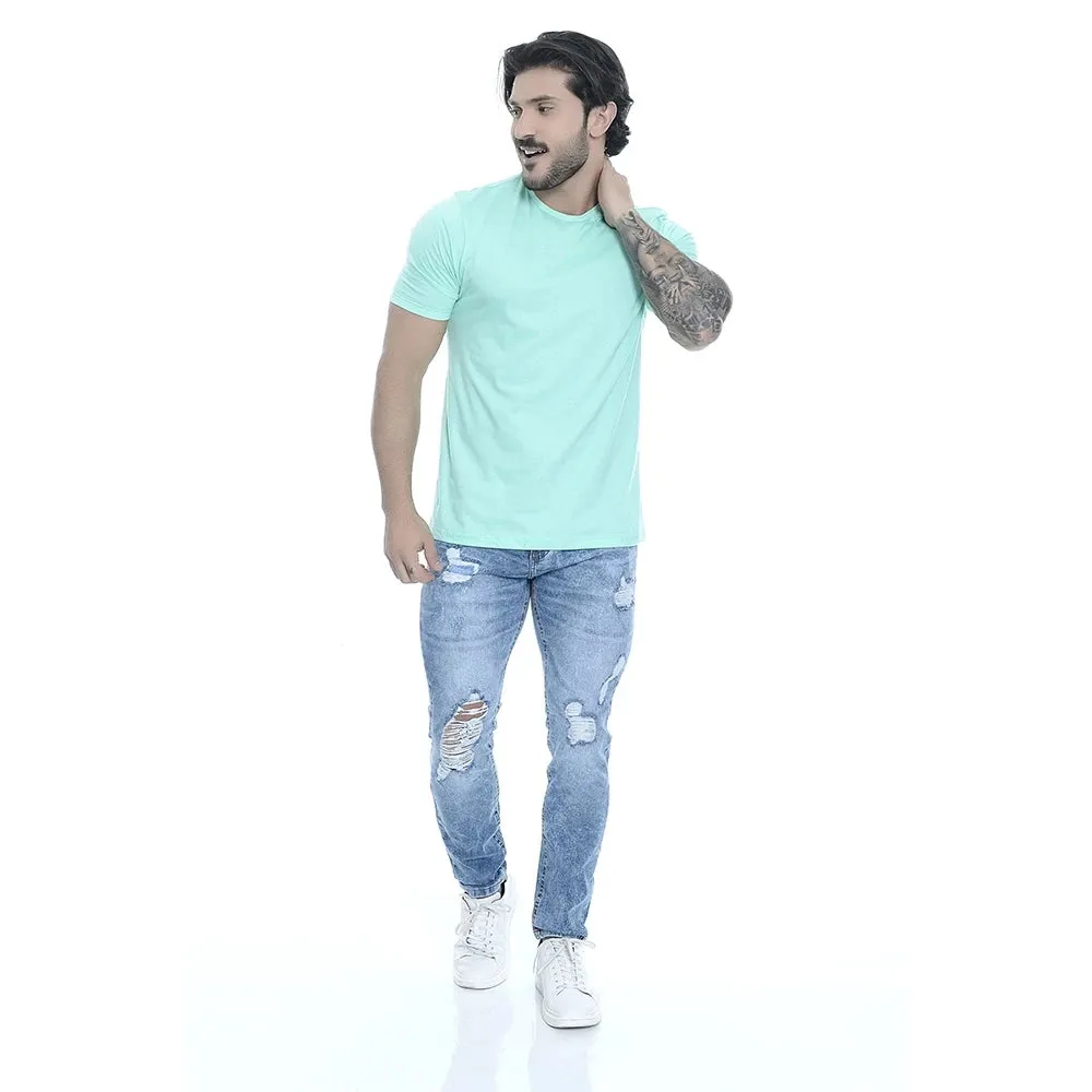 Calça Jeans Skinny Masculina Delavê Rasgada Com Elastano