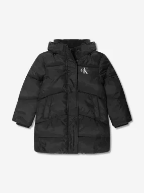 Calvin Klein Girls Ck Long Puffer Coat in Black