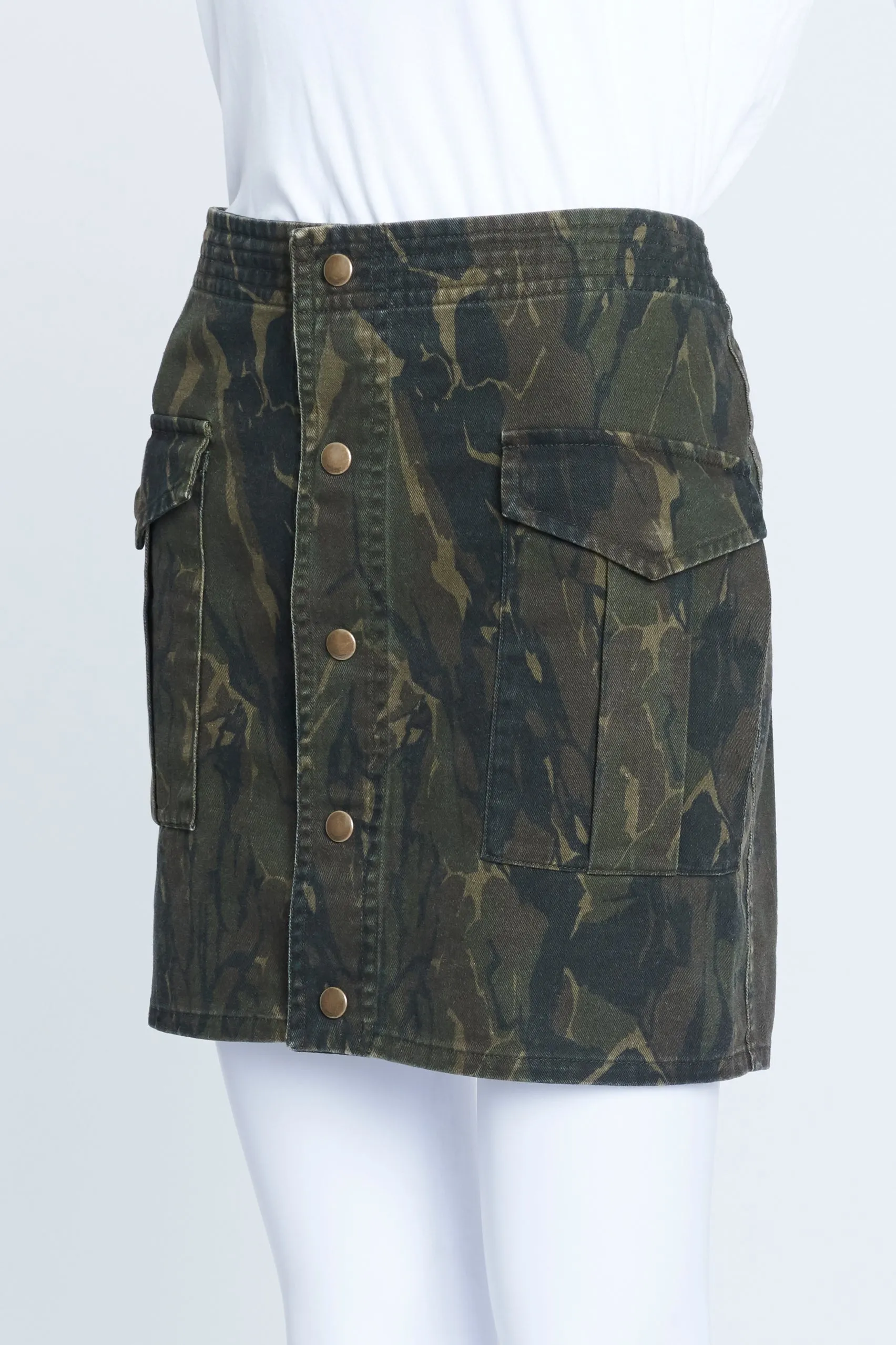 Camo Print Cotton Canvas Mini Skirt With Pockets