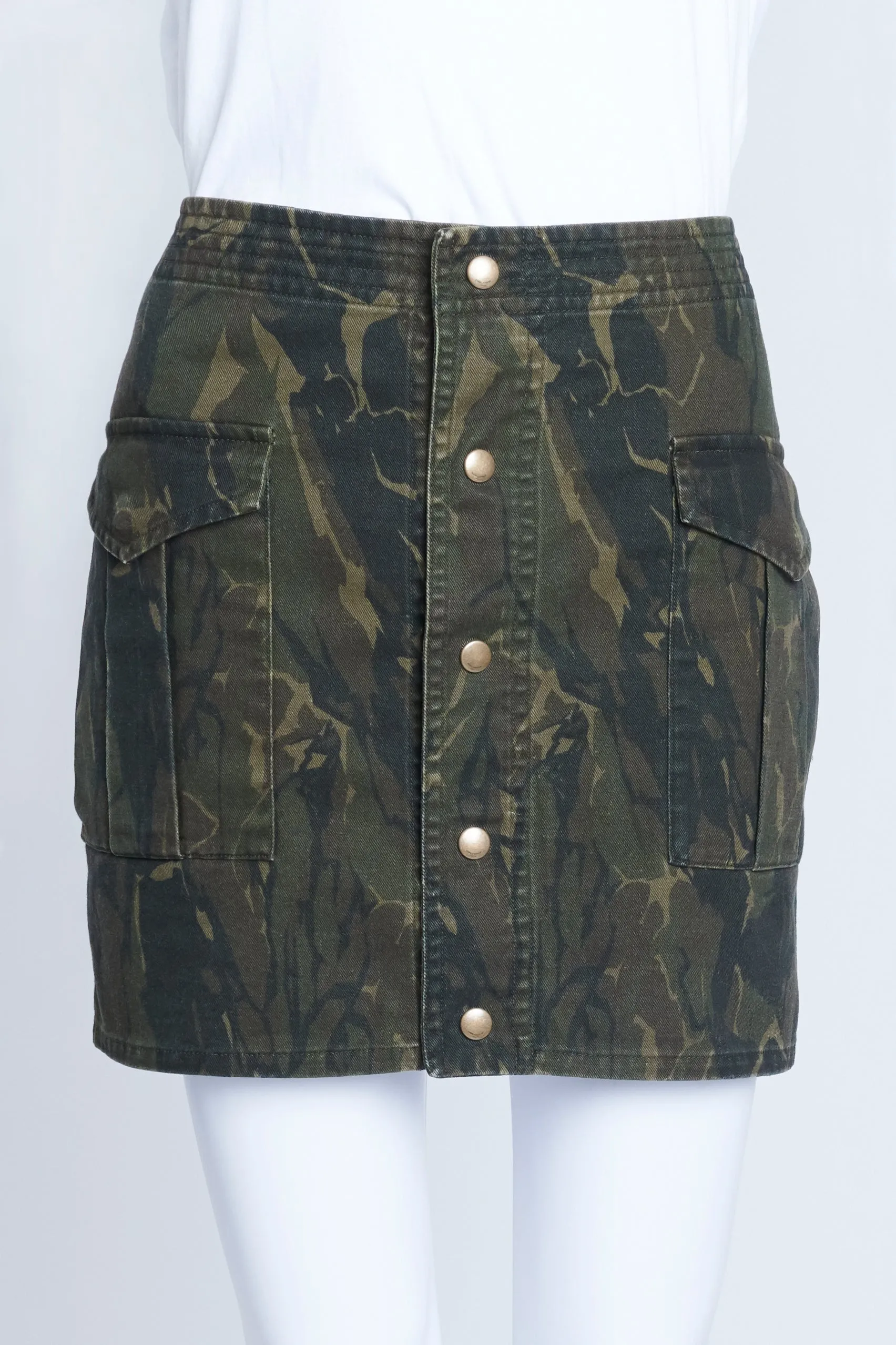 Camo Print Cotton Canvas Mini Skirt With Pockets