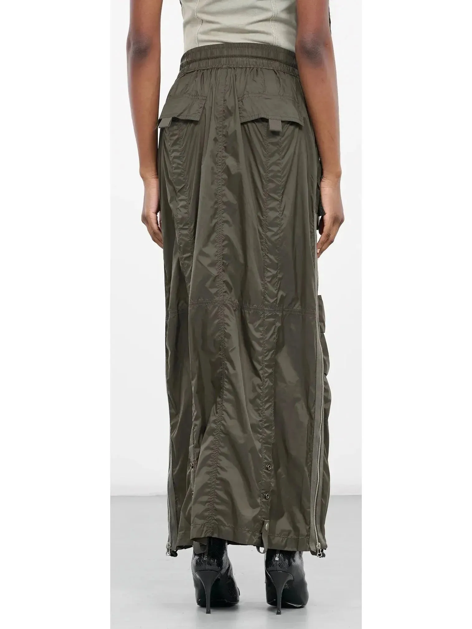 Cargo Maxi Zip Skirt in Dark Green