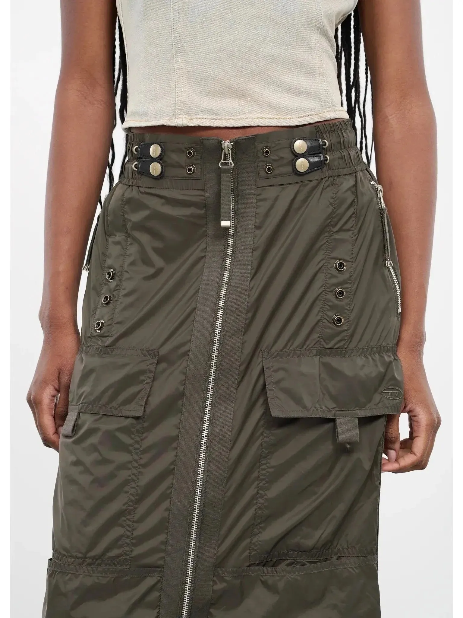 Cargo Maxi Zip Skirt in Dark Green