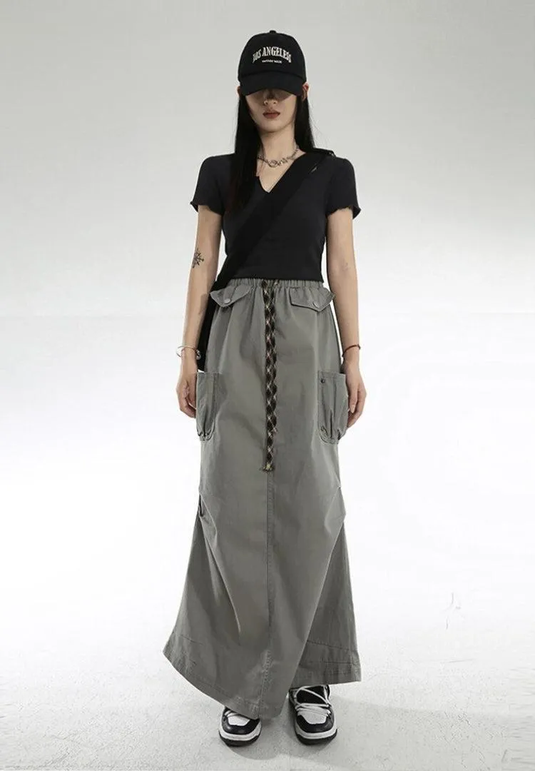 Cargo Pockets Parachute Maxi Skirt