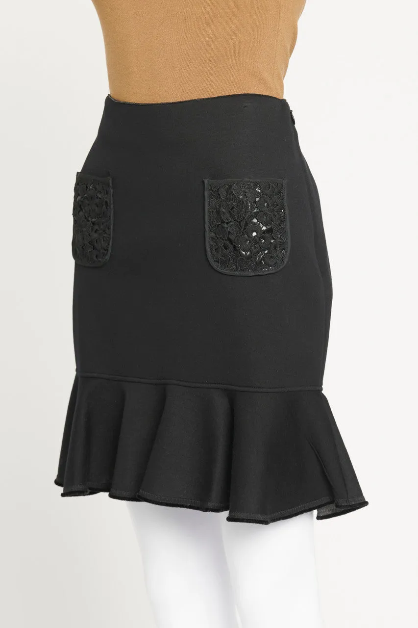 Cavalli Class Black Peplum Lacey Pocket Preowned Skirt