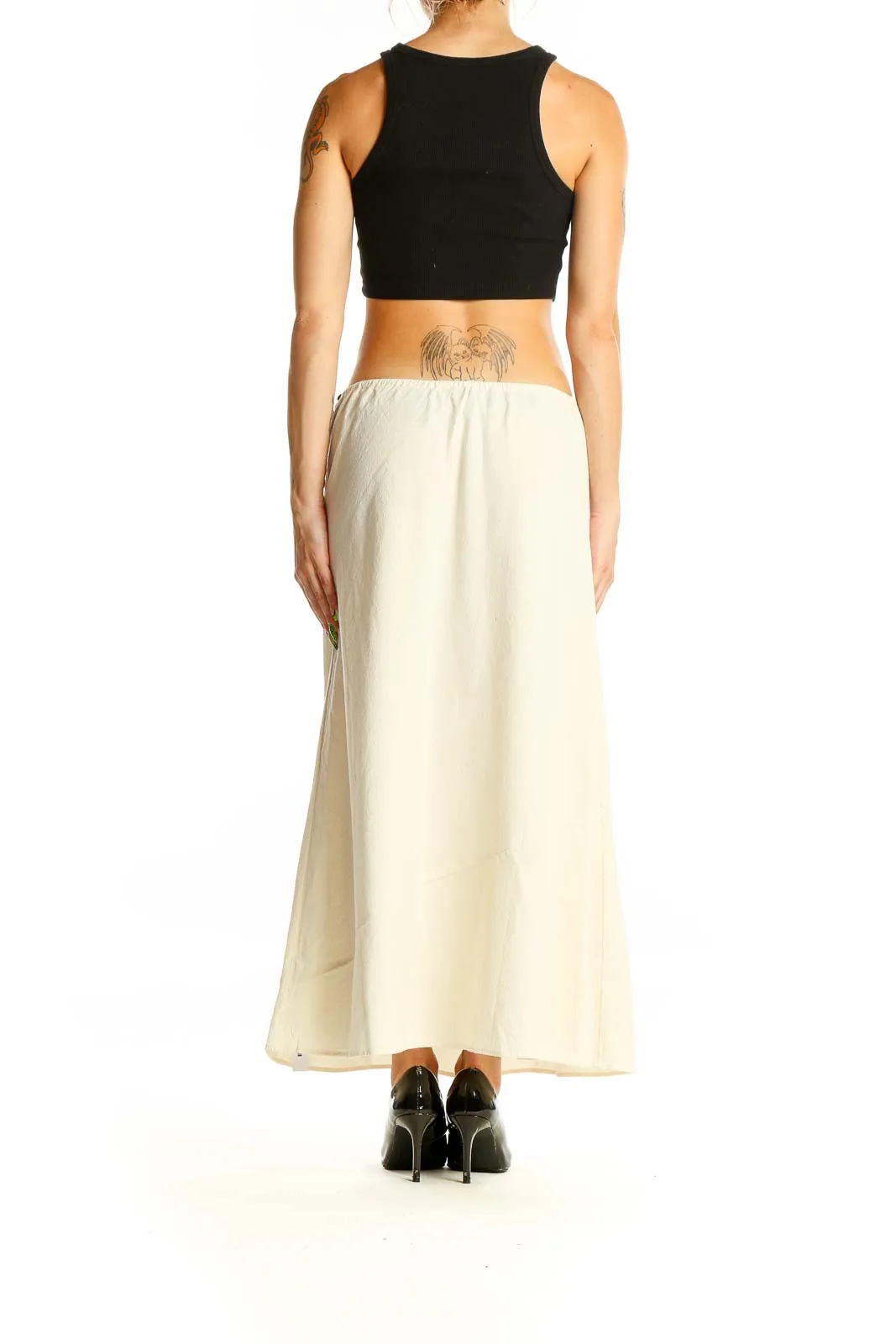 Cream Cotton A-Line Maxi Skirt