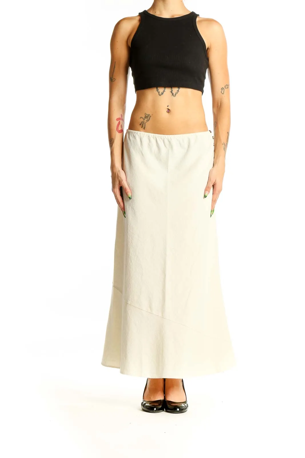 Cream Cotton A-Line Maxi Skirt