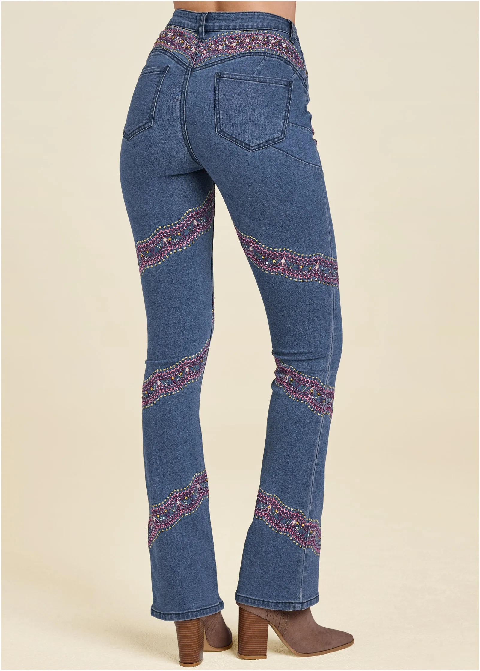 Embellished Bootcut Jeans - Medium Wash