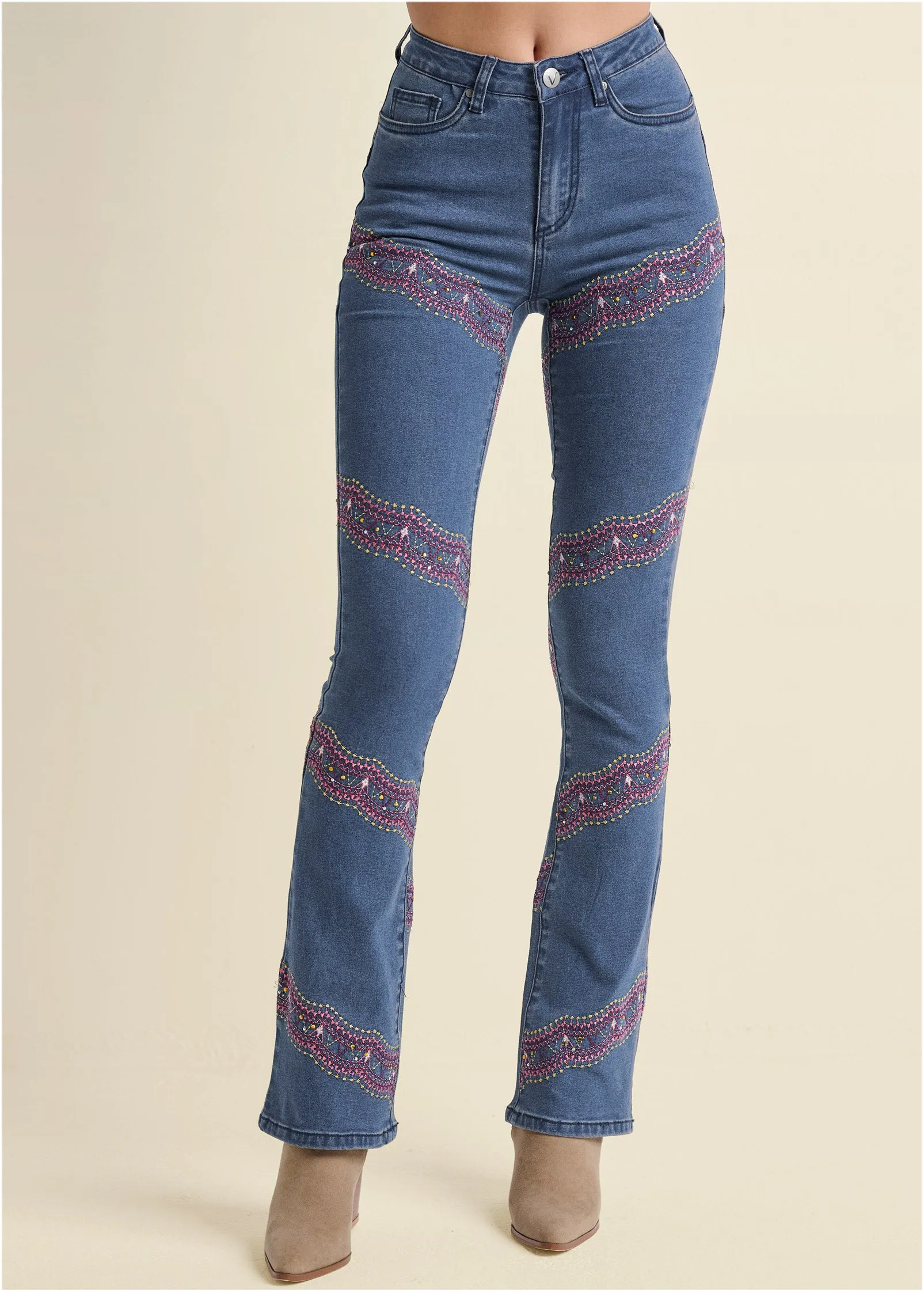 Embellished Bootcut Jeans - Medium Wash