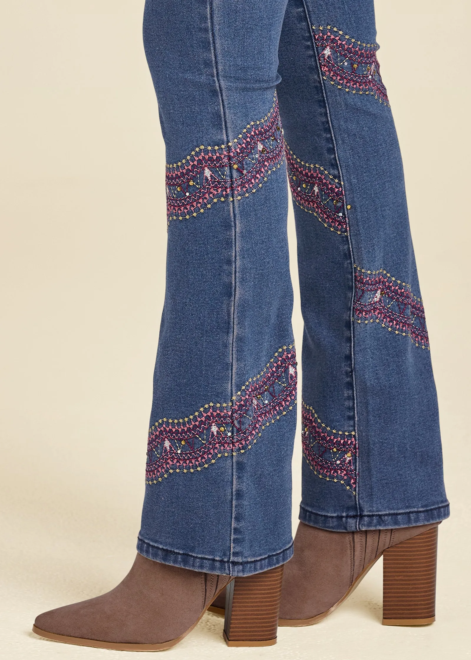 Embellished Bootcut Jeans - Medium Wash