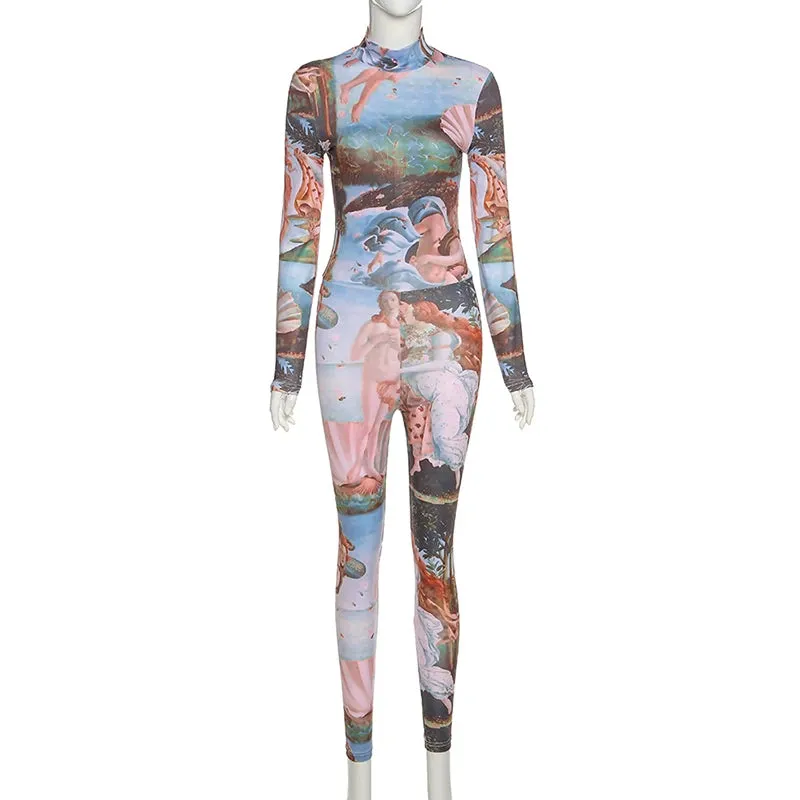 Erica Aesthetic Printed Fitness Women Long Jumpsuits (Hot)