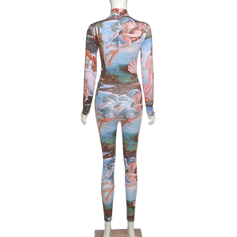 Erica Aesthetic Printed Fitness Women Long Jumpsuits (Hot)