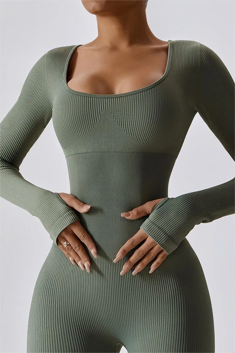 Fitted Seamless Long Sleeve Jumpsuits