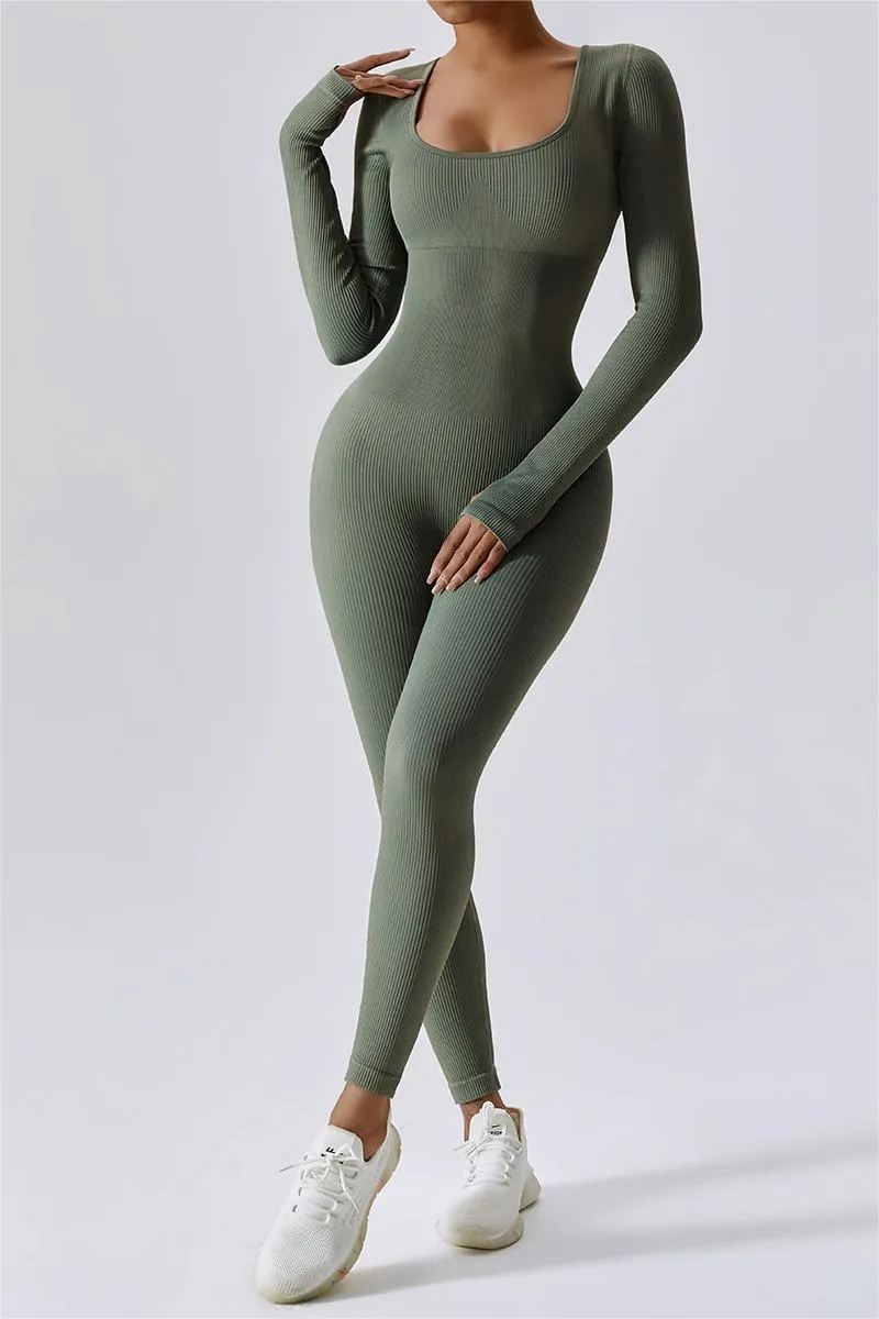 Fitted Seamless Long Sleeve Jumpsuits