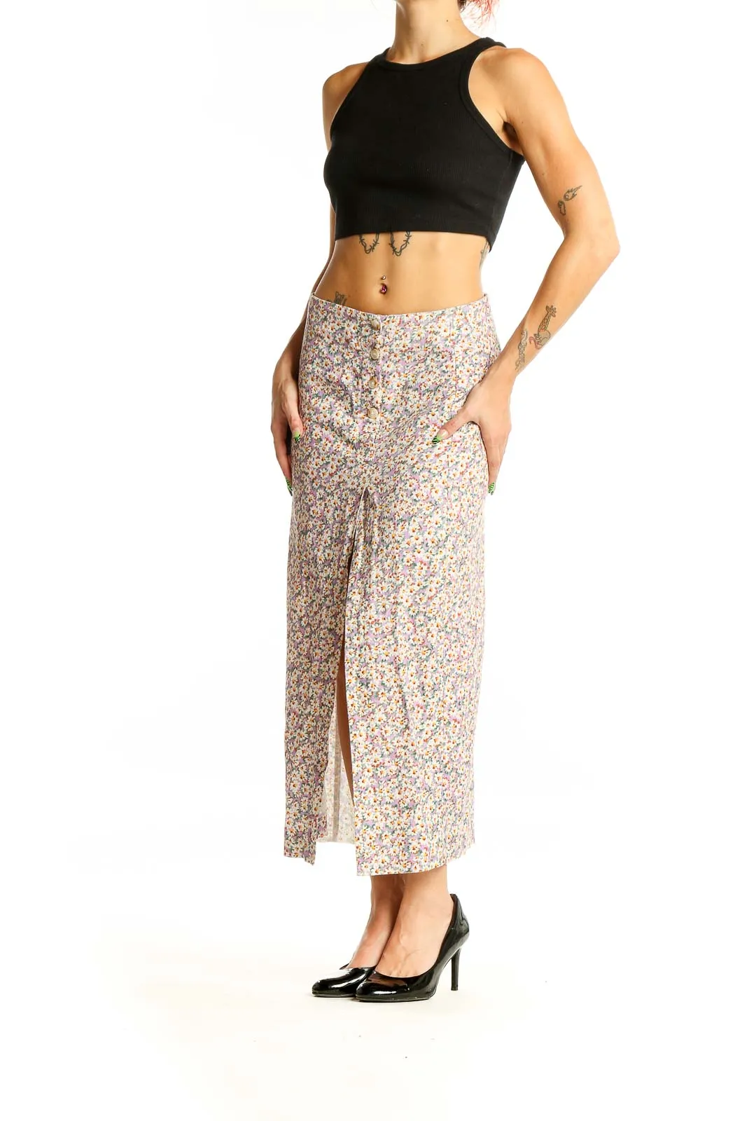 Floral Linen Blend Maxi Skirt