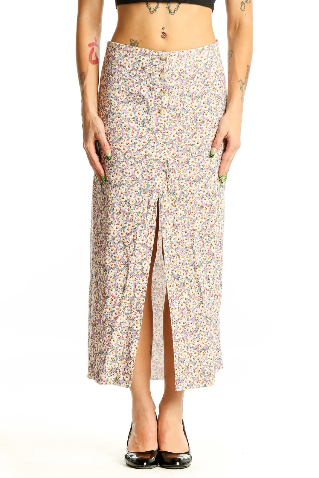 Floral Linen Blend Maxi Skirt