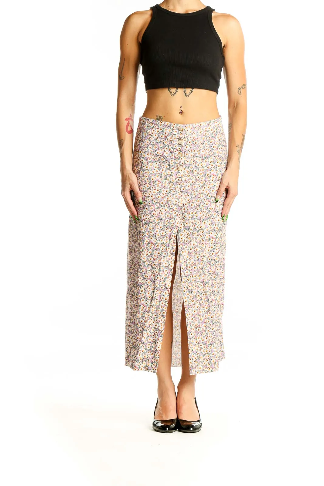 Floral Linen Blend Maxi Skirt