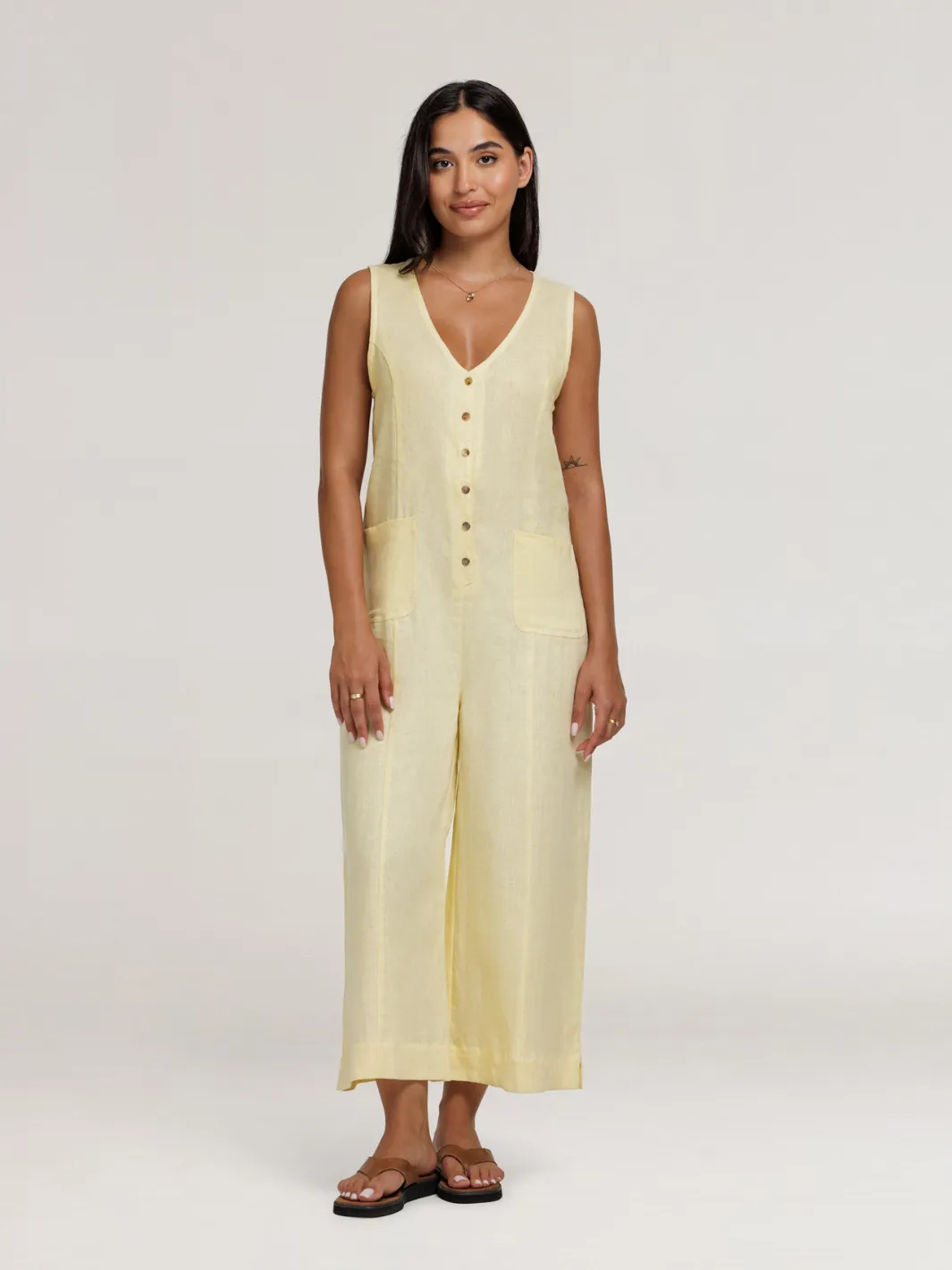 Florentina Linen Jumpsuit Lemon