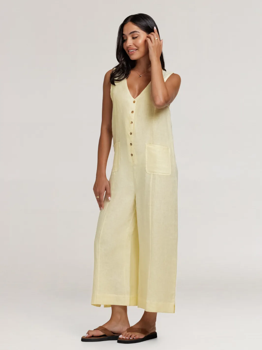 Florentina Linen Jumpsuit Lemon