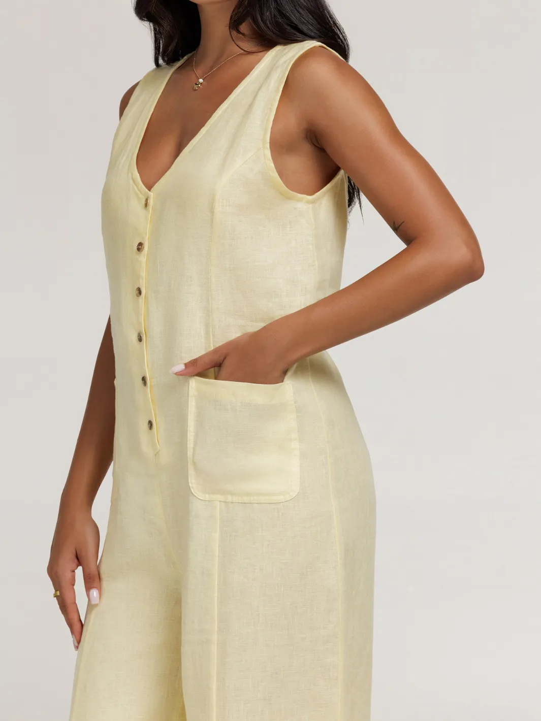 Florentina Linen Jumpsuit Lemon