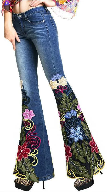 'Flower Child' Embellished Flared Jeans